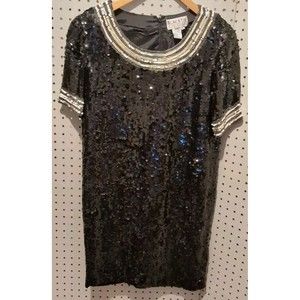Blacktie Oleg Cassini Silk Sequined Short Sleeve Dress Size 8 Formal White